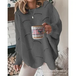 Loose Solid Color Hollow Out Sweater Casual Y2K Women's Sweater Thin Lanten Sleeve Loose O-neck Sweaters Pullover Jumpers