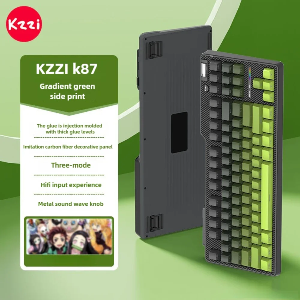 KZZI K87 Mechanical Keyboard,TKL Custom Hot Swap Keyboard with Side Print Keycap,2.4G/BT/USB-C Mechanical Keyboard for Win/Mac