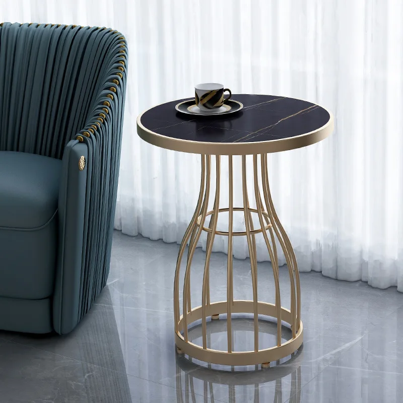 Wrought Iron Marble Edge Coffee Table – Modern Simple Light Luxury Round Corner Cabinet for Bedroom