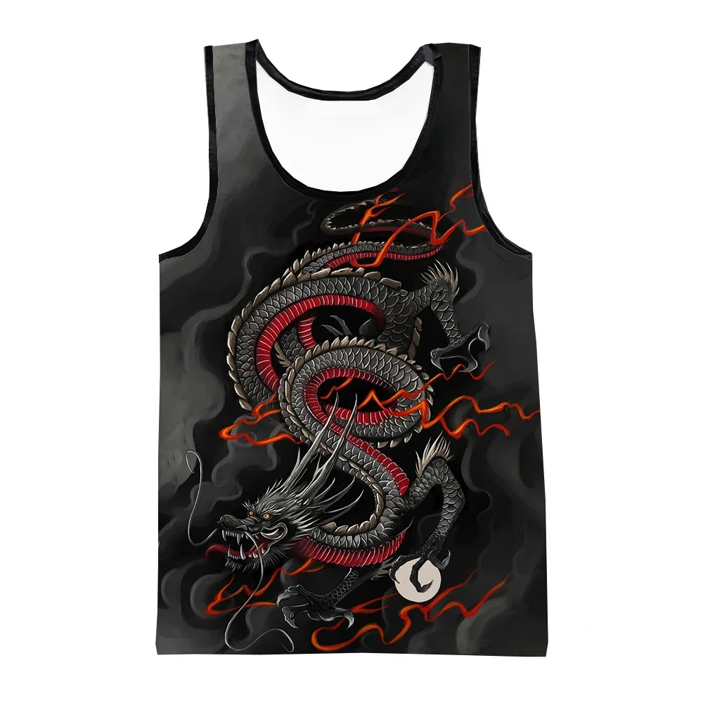 Summer New Divine Dragon 3D Print Men's Large-Sized Vest Outdoor Casual Quick-Drying Breathable Sports Fitness Bodybuilding Vest