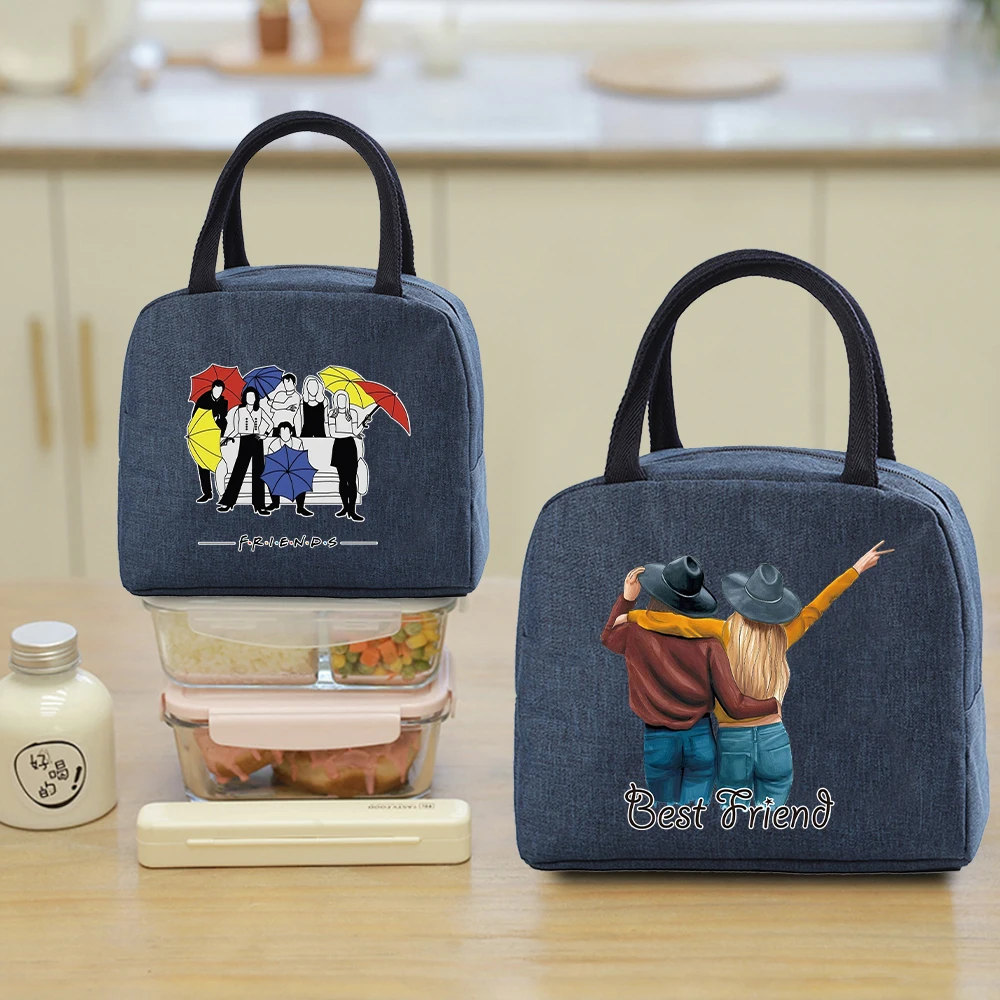 

New Friends Pattern Office Worker Picnic Large Capacity Insulated Lunch Bag Daily Meal Prep Bag Zipper Handle Storage Lunch Pack