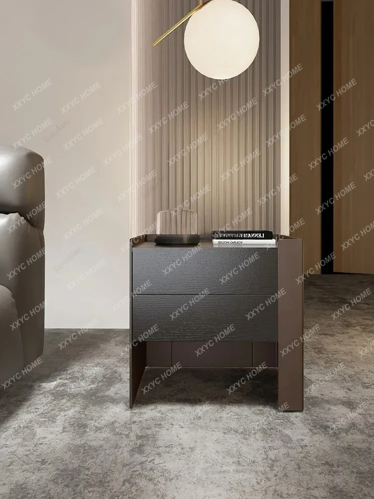 

Y light luxury bedside, modern simple shelves, black storage small cabinet