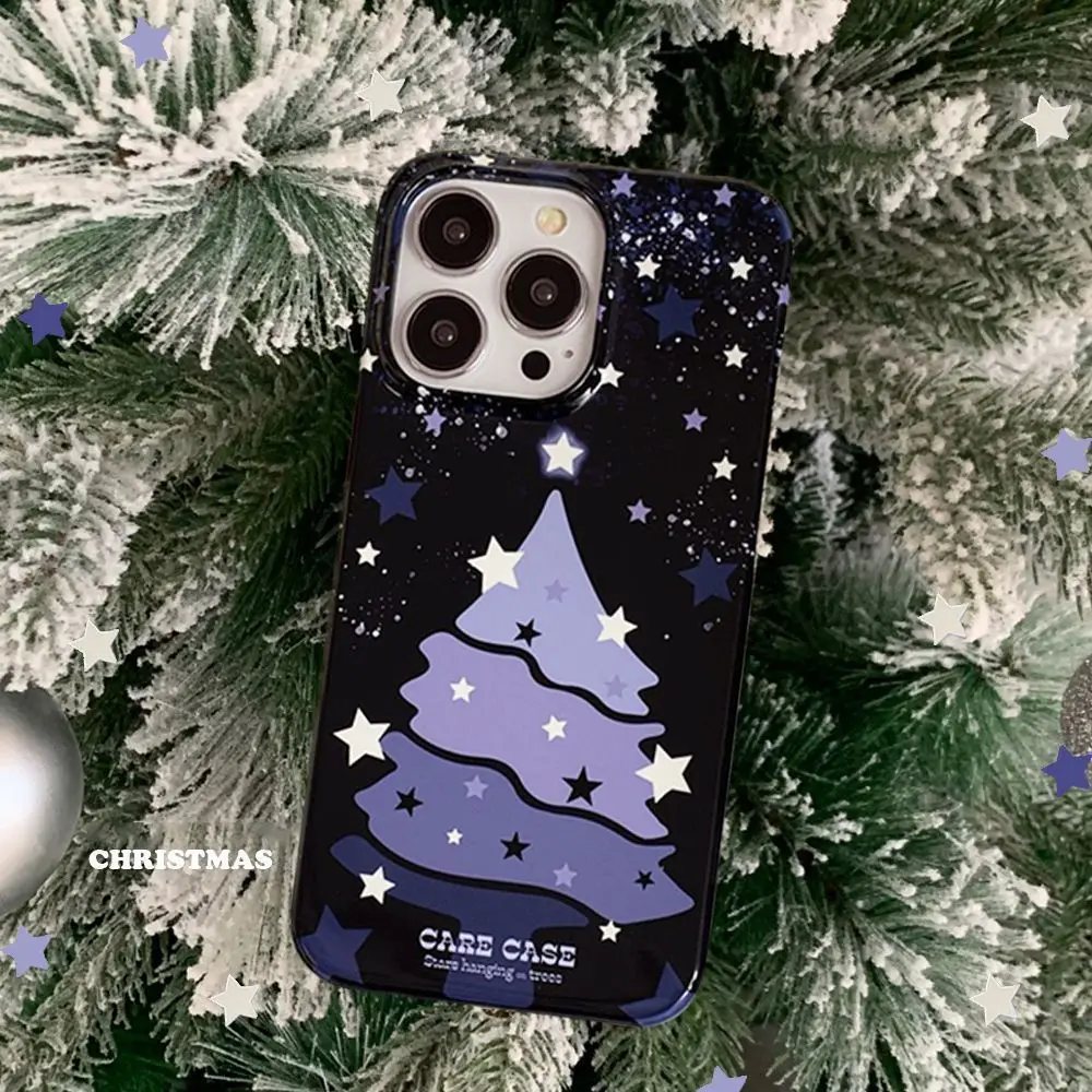 

Purple Black Christmas Tree Gift Phone Case For iPhone17 16 15 14 13 12 11ProMax XR XSMAX 78PLUS INS Frivolous Transparent Cover