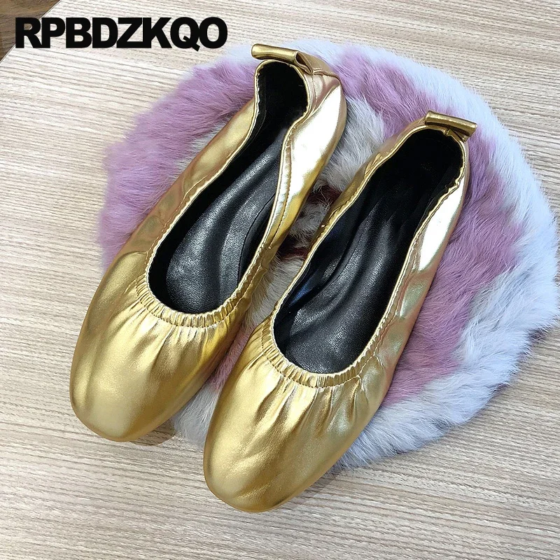 11 Shoes Big Size Pink Women Silver Large Ballerina 10 Work Metallic Slip On Glove Gold Foldable Ballet Flats Ladies Round Toe