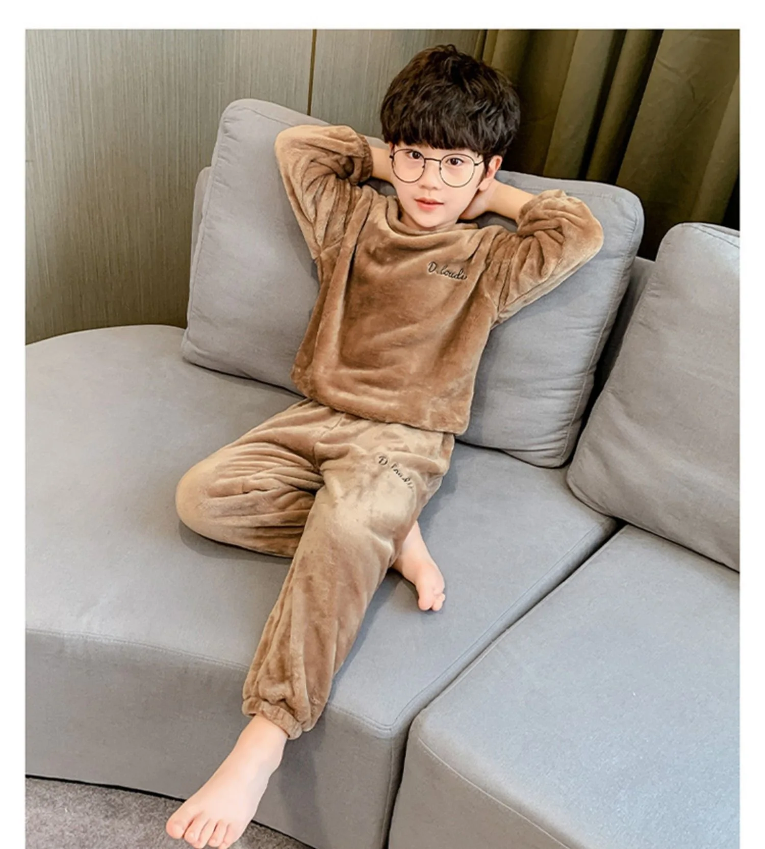 Baby Herbst-Winter Fleece-Pyjama-Set für Jungen und Mädchen, Langarm-Oberteil und Hose, Warme Homewear, Weiche Kinder-Loungewear, Locker Sitzend, Lässig – Detail 17