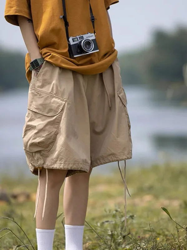 

Модные летние тонкие рабочие брюки для мужчин, плотные, свободные, прямые, пятичетвертные, универсальные, в японском стиле...