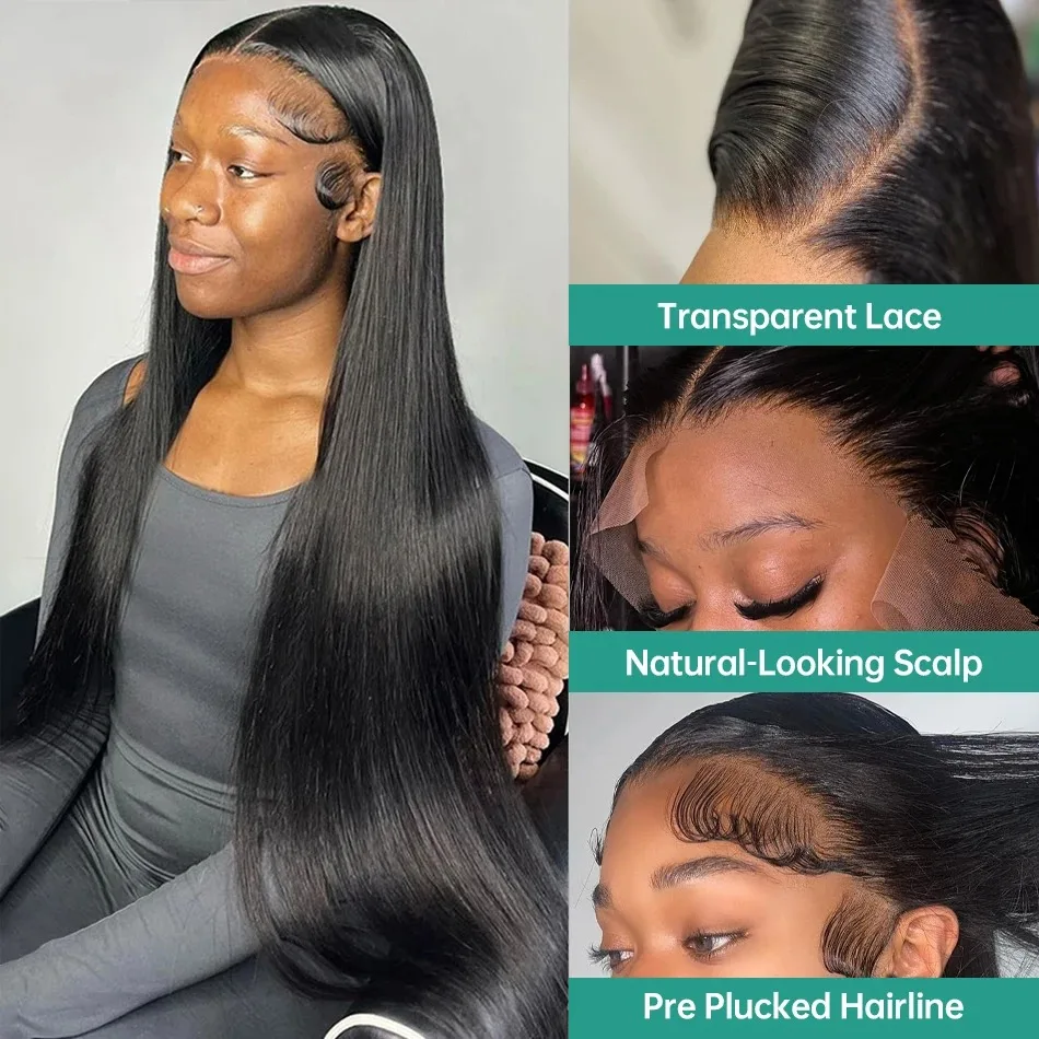 Wig Rambut Manusia Asli Mossily 30 40 Inch 13x6 HD Bone Straight Raw Human Hair Warna Hitam Peru Virgin 13x4 Transparent Lace Frontal Wig Untuk Wanita