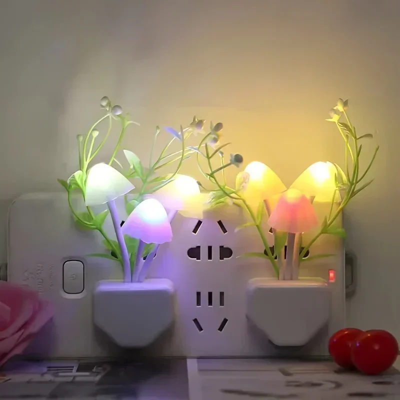 Floral Mushroom Night Light: Auto-Sensing LED & Wood Carving Design, Portable Nursery/Gift Decor