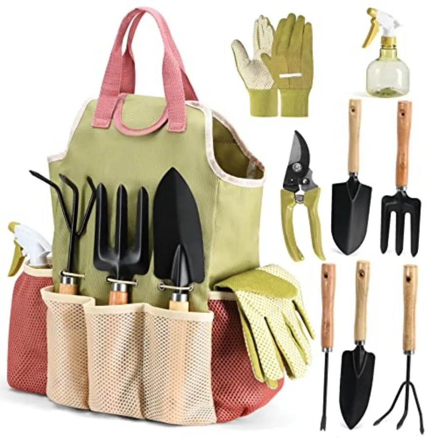 

Gardening Tools Set of 10 - Complete Heavy Duty Garden Tools Set with Fashion Handbag - Durable Gardening Supplies Kit Ideal Ga