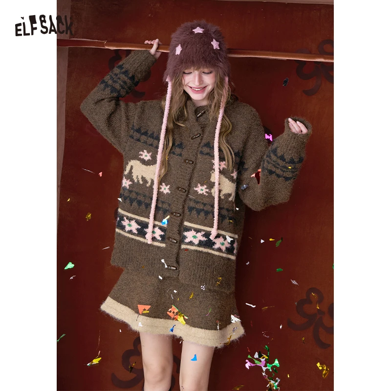 

ELFSACK Minimalist Casual Christmas Stripe Graphic Toggle Button Dress For Women