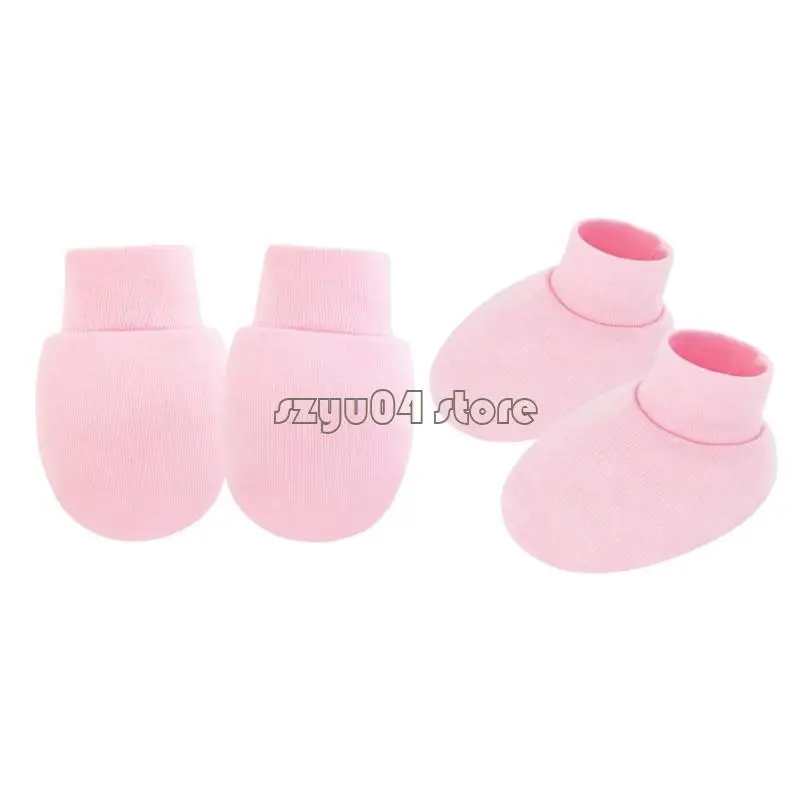 

4X7D 4 Set Breathable Baby Gloves and Socks Soft Cotton Anti Scratches Design for Newborns and Infants Foot Hand Cover