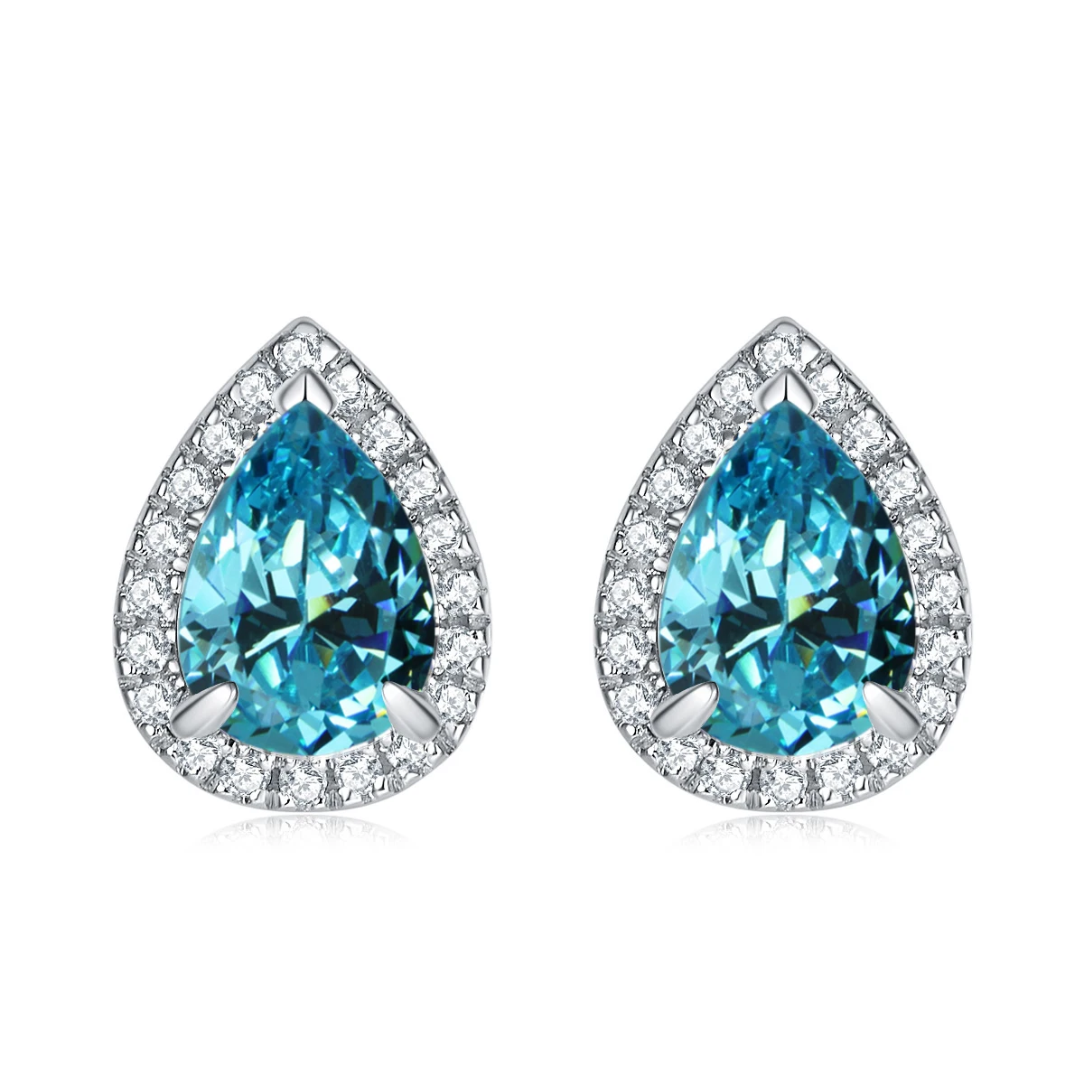 

925 Sterling Silver Fashion White CZ Aquamarine Birthstone Ear Earrings for Women
