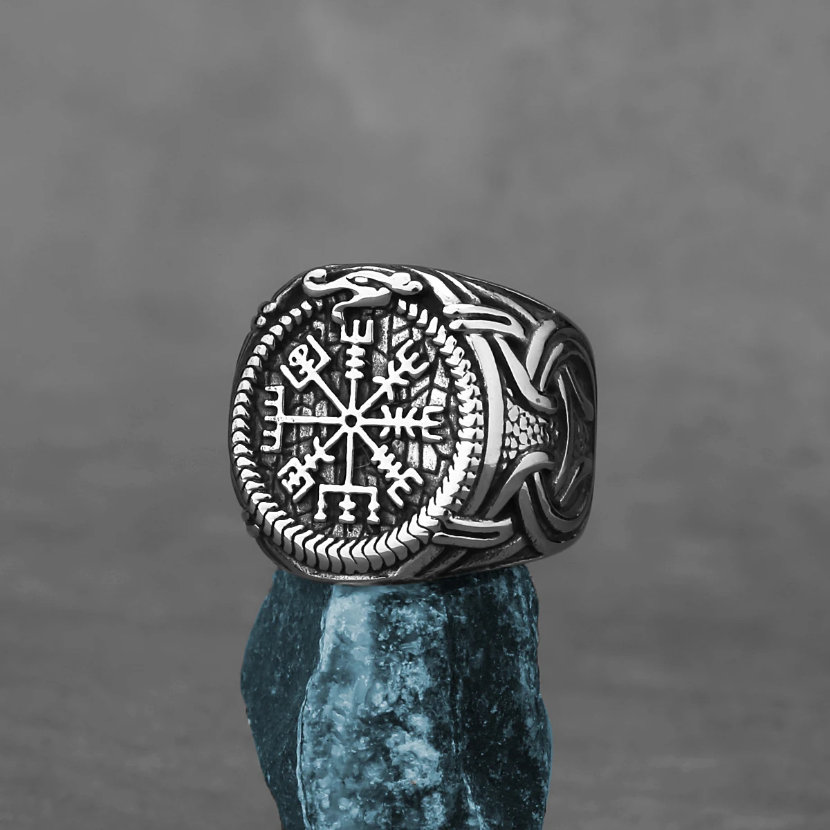 316L Stainless Steel Viking Dragon and Helm of Awe Ring Men Pagan Odin Amulet Vegvisir Scandinavian Ring Jewelry Wholesale