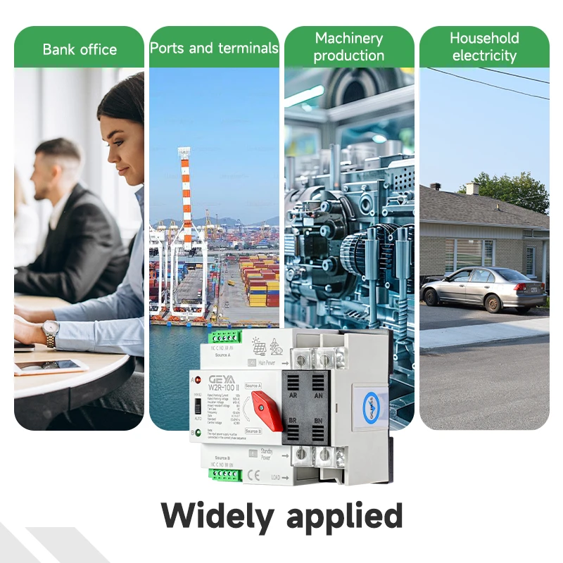 GEYA W2R Grid PV System Power Transfer to City Power Dual Power Automatic Transfer Switch Din Rail 4P 63A 100A AC220V ATS 110V