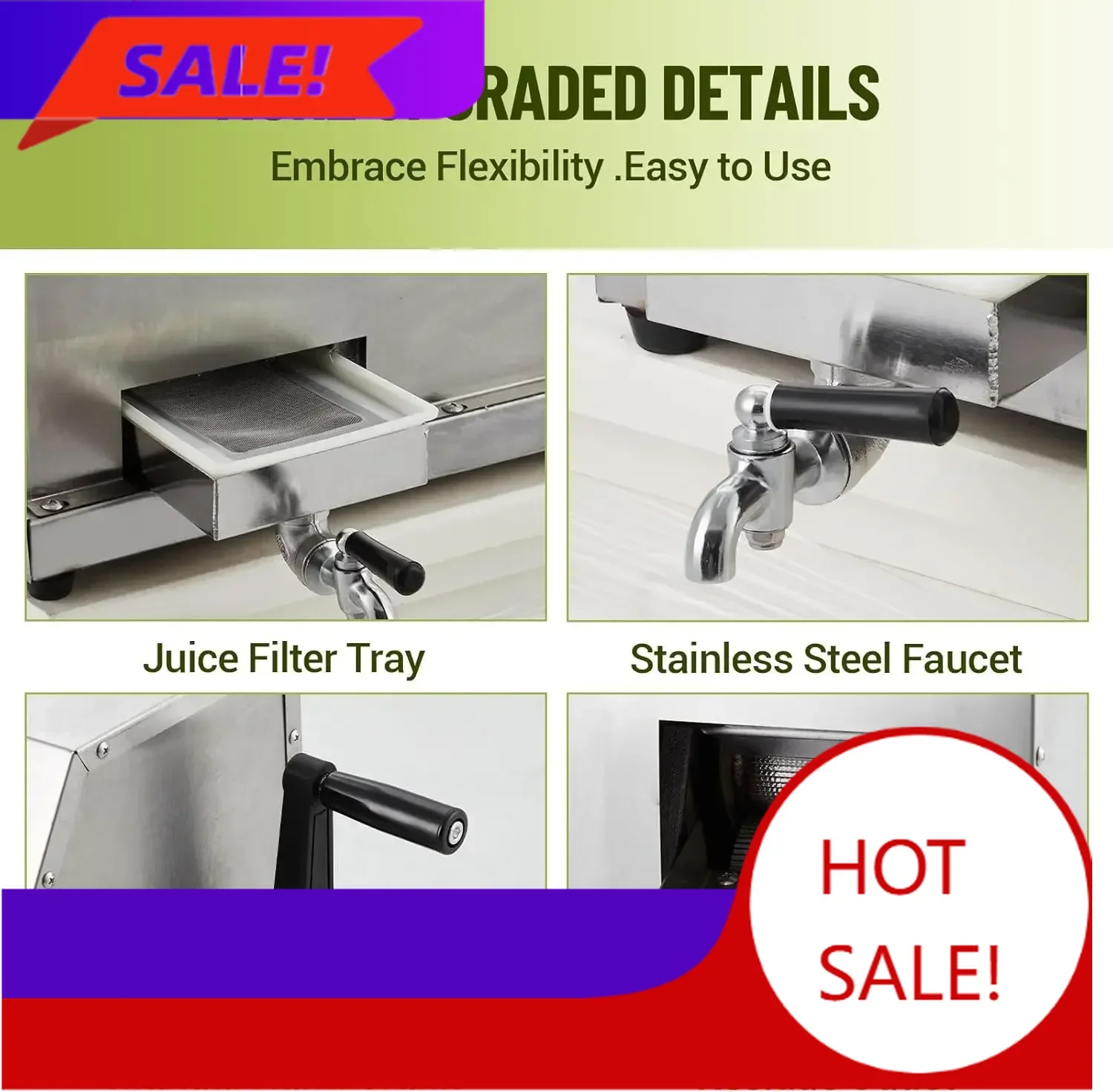 Espremedor de Cana de Açúcar Comercial de Aço Inoxidável com 3 Rolos e Entrada Grande de 2,4 Polegadas para Extração de Suco Fresco - Mais Vendido