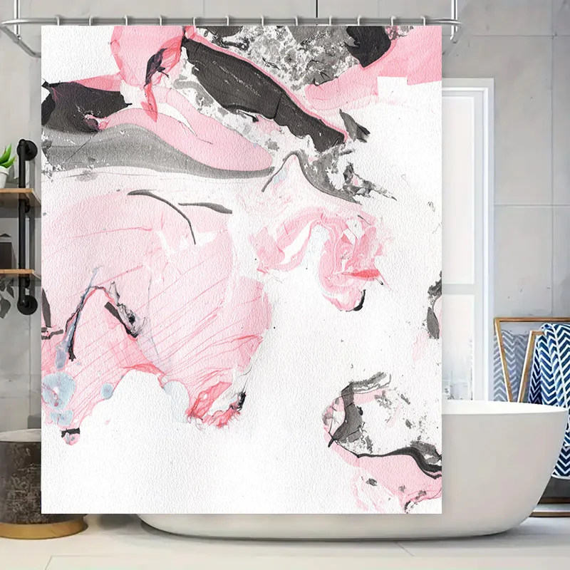 

Современная художественная занавеска для душа в ванной комнате, водонепроницаемая декоративная полосатая розовая, черная, 180 x 240 см