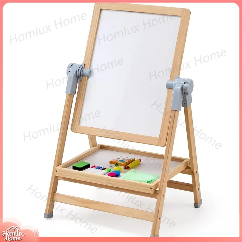 2-in-1 Double-Sided Kids Art Easel with Wooden Magnetic Whiteboard and Blackboard for Drawing Painting Creativity Learning
