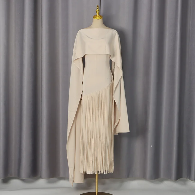Damen Frühjahr/Herbst 2026 Neue Mode Einfarbiges Figurbetontes Schal-Stil Quastenrock Langes Kleid Vestidos De Mujer – Detail 17