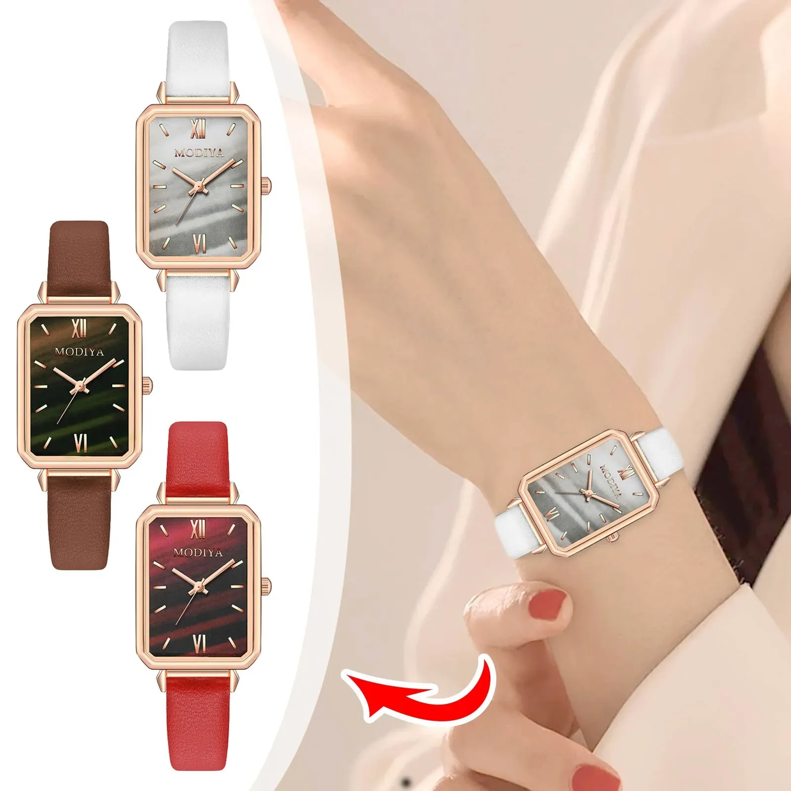 

2024 Elegant Analog Quartz Wrist Watch For GIft Relojes Ladies Rectangle Wristwatch Retro Scale DIal Leather Bracelet Womens