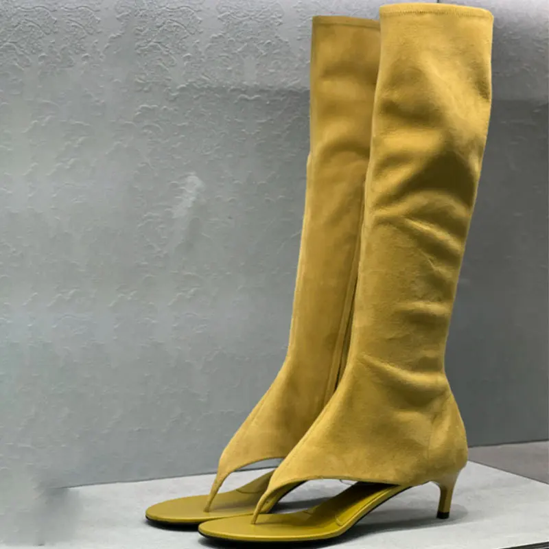 

Unique Suede Peep-Toe Knee-High Boots Stiletto Heel Slouchy Boots Bold Designer Style Daily & Special Occasion Footwear