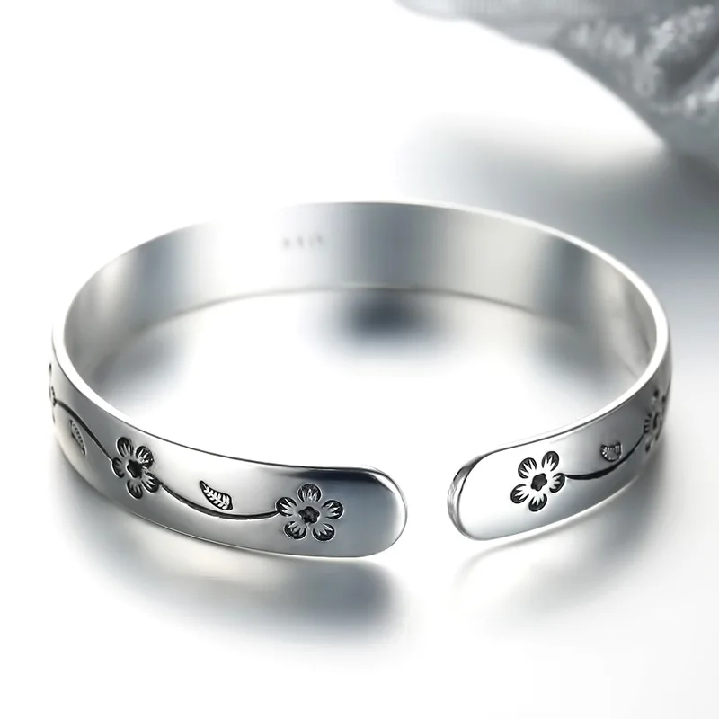 GaaBou-brazaletes de plata de ley 925 con flores para mujer, brazalete de lujo, joyería de calidad