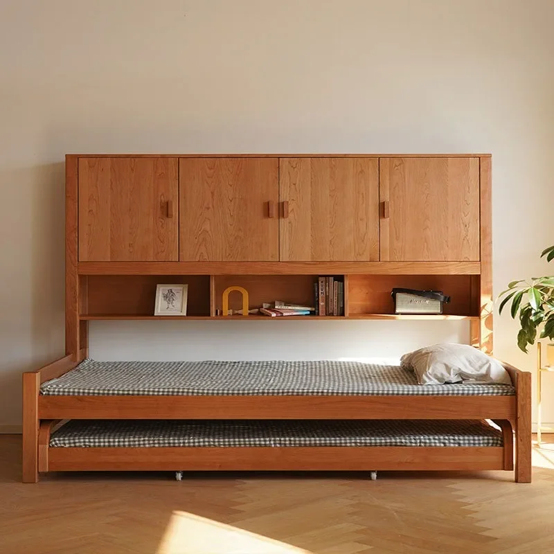 All solid wood bedroom cabinets are integrated, small apartment invisible pull-out bed