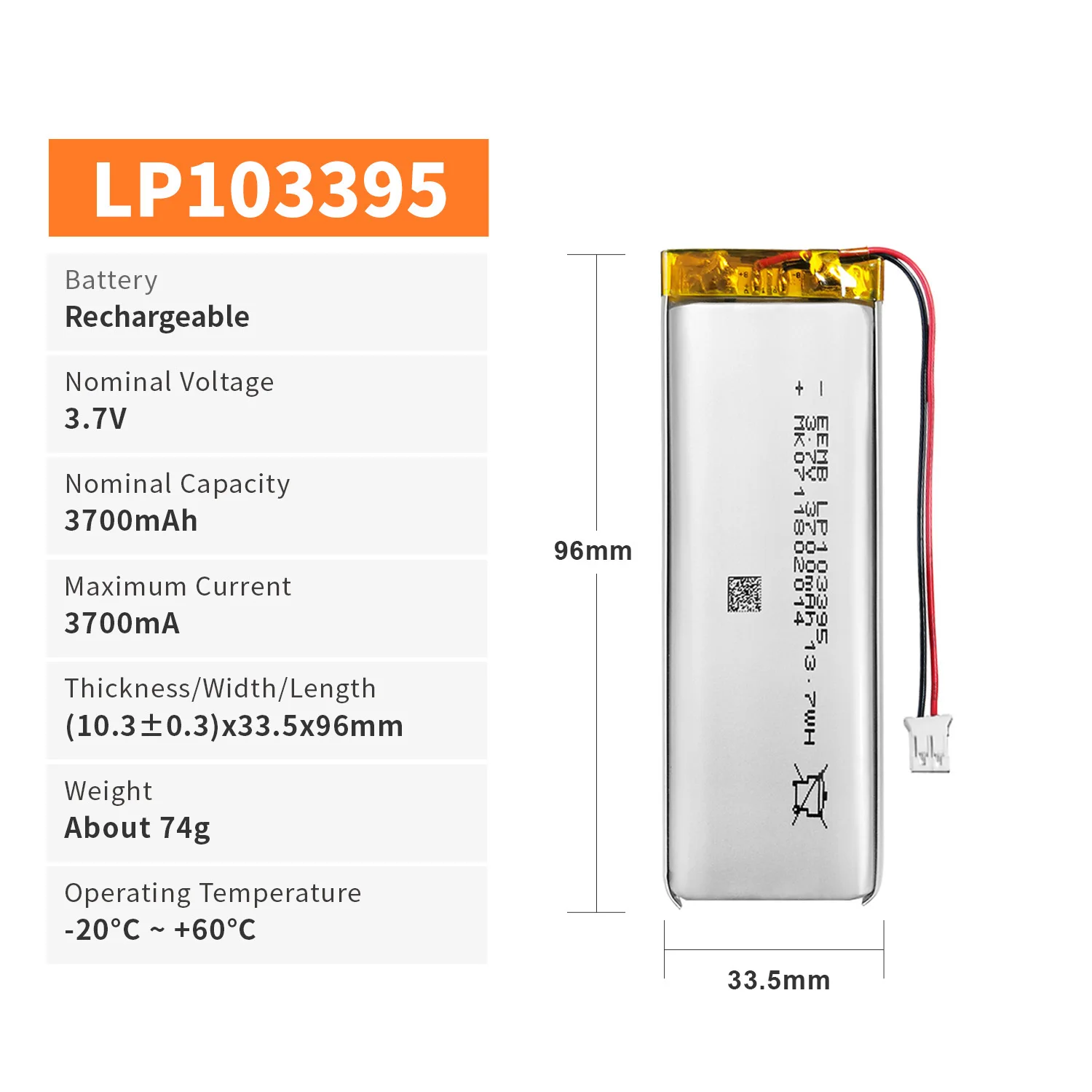 EEMB 1~10pcs 103395 3.7V Lithium Polymer Battery 3700mAh Rechargeable Lithium ion Polymer Batteries LP103395