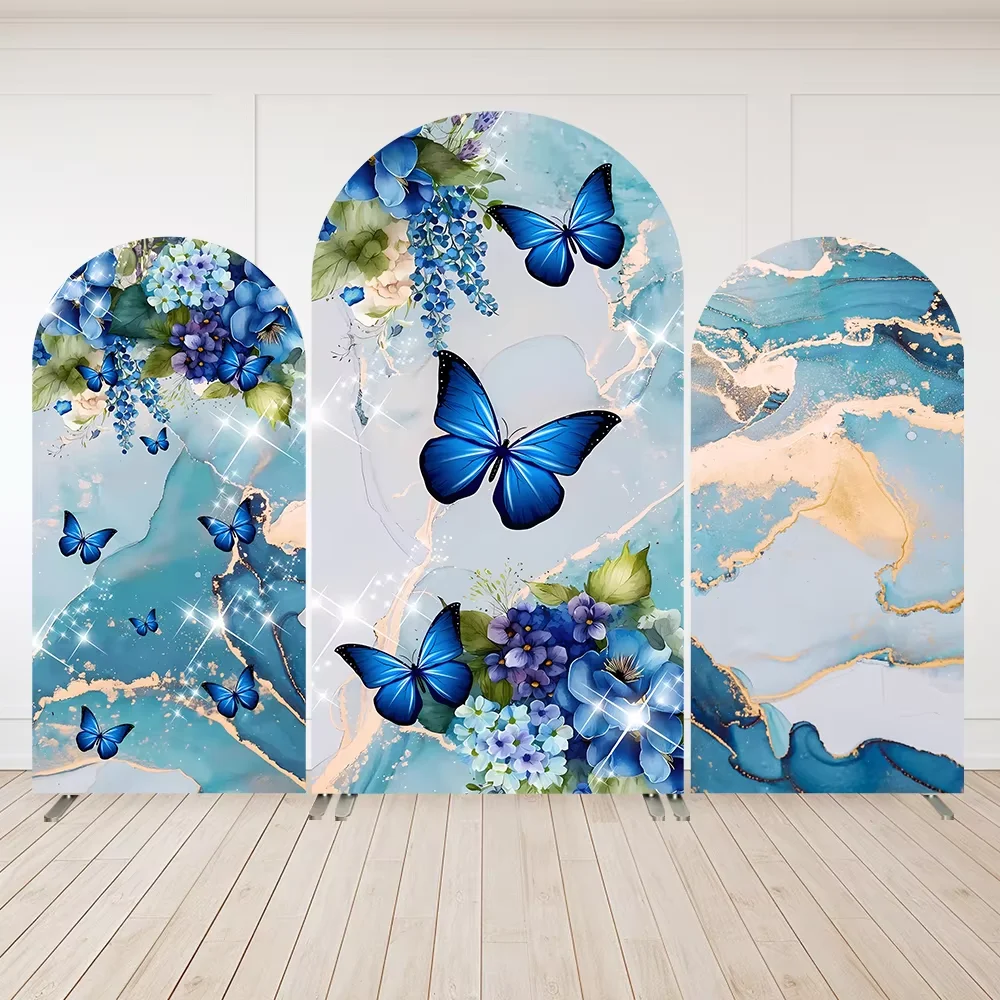 

Mehofond Blue Marble Arch Backdrop Covers Sweet 16th Girl Birthday Party Flower Butterfly Baby Shower Cover Background Decor