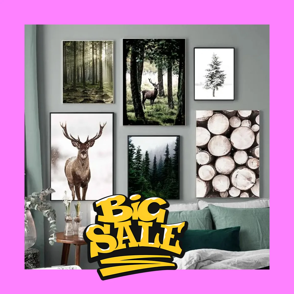 Winter Snow Forest Deer Owl Sunlight Landscape Painting Nordic Morning Scenery Home Decor Canvas Poster Art Print Wall Pictur