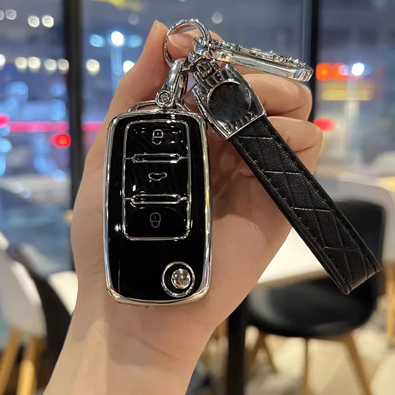 For VOLKSWAGEN Bora Santana Passat TPU Soft Cover Car Articles Key Case Shell Keychain Keyring Protection Car Accessories Black