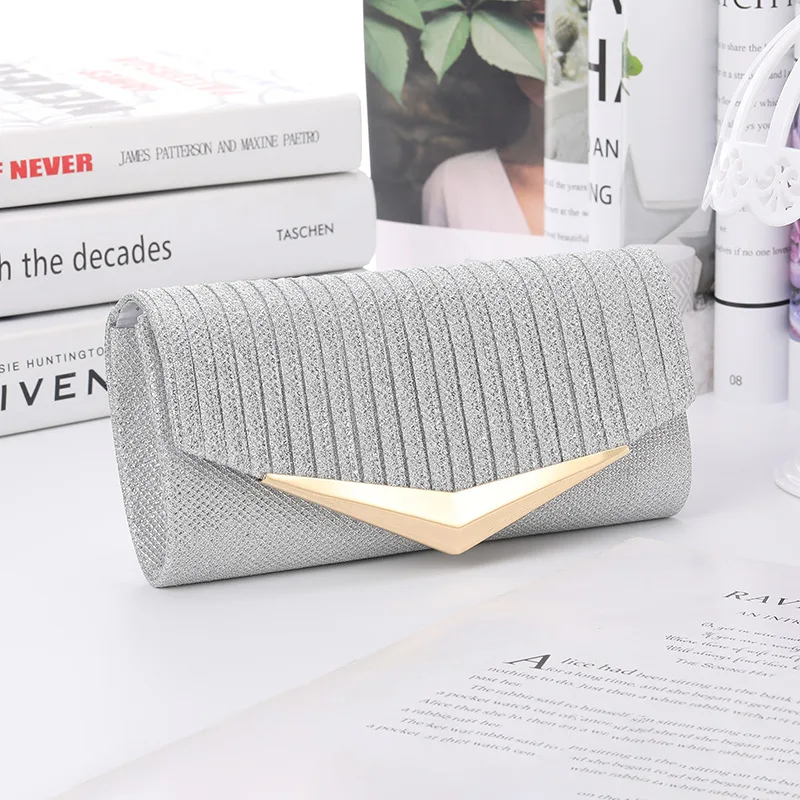 High Quality Fashion Evening Wedding Texture Hardware Trim Strip Print Dinner Clutch Purse Party Bag