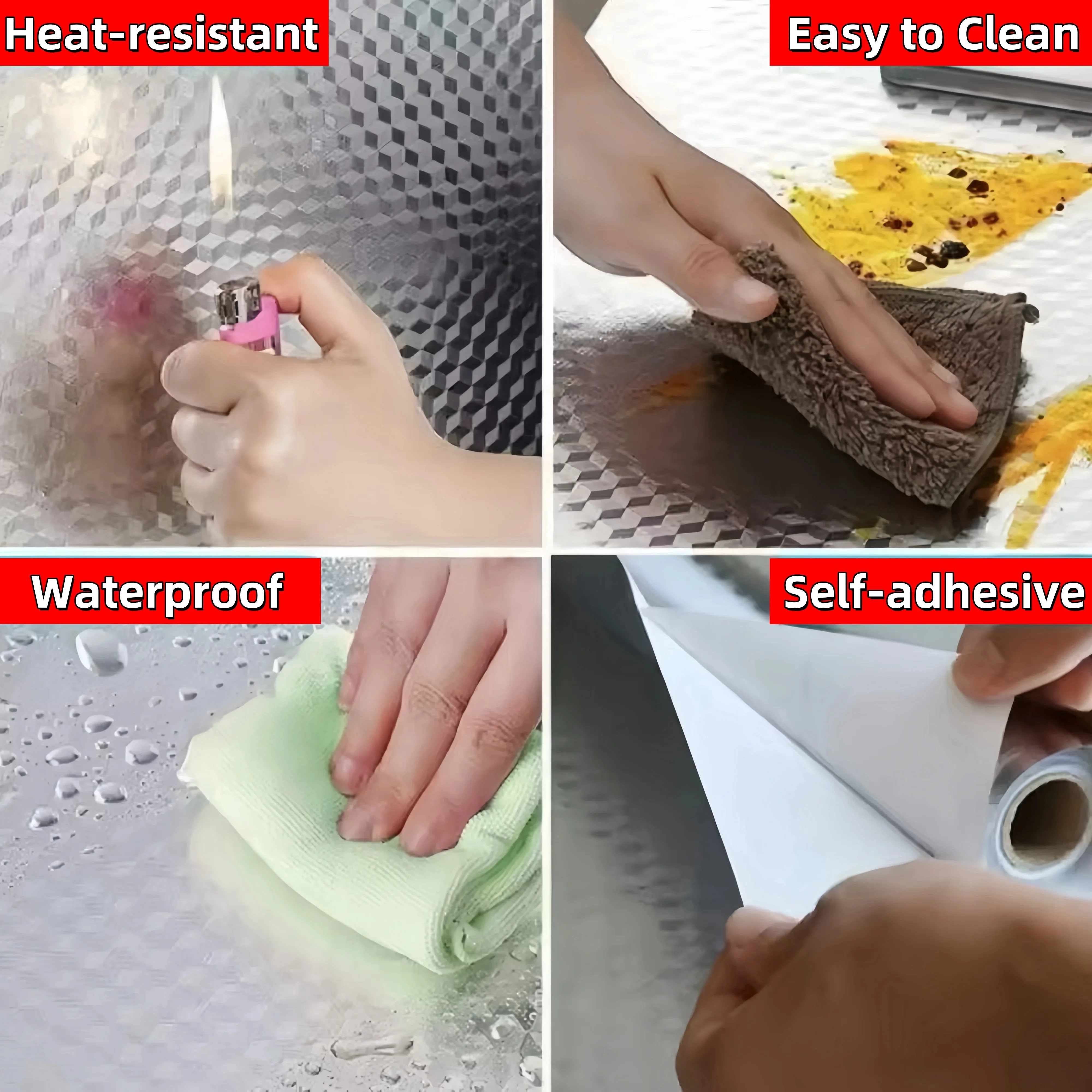 Kitchen Oil-proof Self Adhesive Stickers Anti Fouling High Temperature Waterproof Aluminum Foil Wallpaper Cabinet Contact Papers view 3