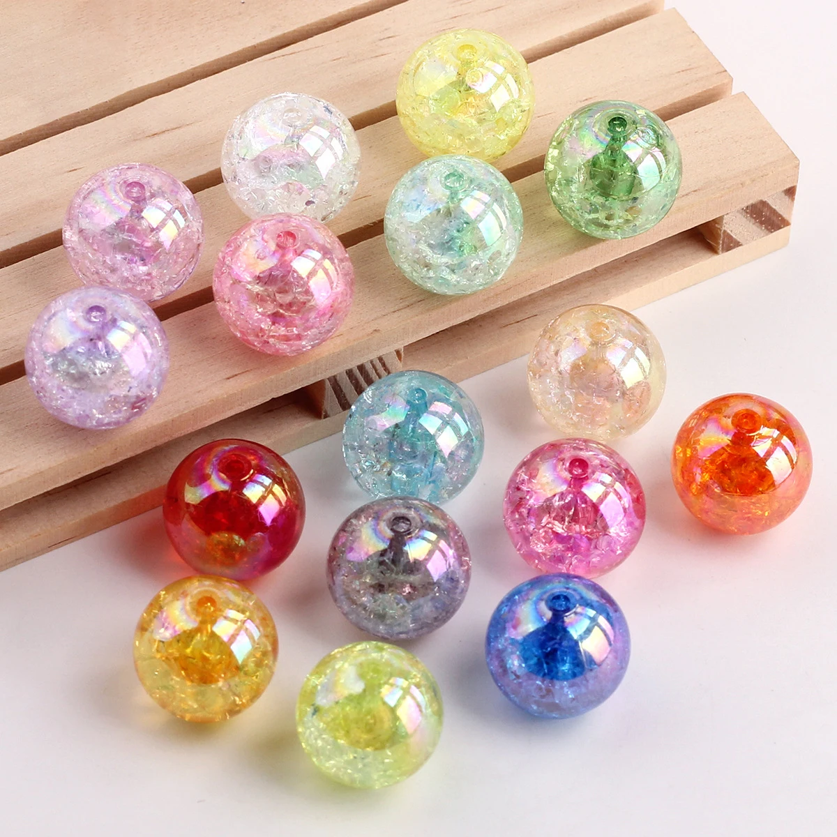 20pcs/lot 12-20mm Iridescent Candy Color Crackle Transparent Round Beads For DIY Bracelets Necklaces Jewelry Making Accessories