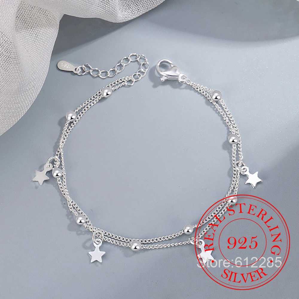 925 prata esterlina dupla camada estrela charme pulseira para mulher homem luxo casamento noivado moda charme festa jóias