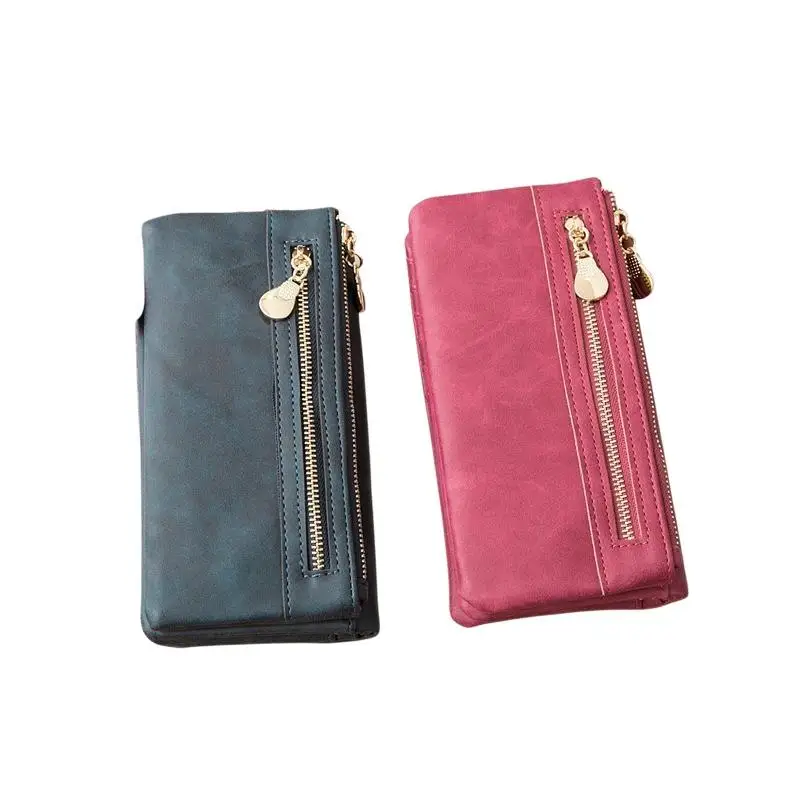 Retro Damen-Langbörse mit großer Kapazität, doppelt faltbar, mit mehreren Kartenfächern, modische multifunktionale Handtasche mit doppeltem Reißverschluss. – Detail 6