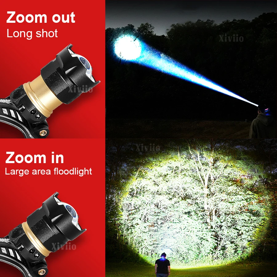 2025 New High Powerful Sensor LED Headlight Long Range Type-c Rechargeable Head Flashlight Camping Fishing Zoomable Head Torch