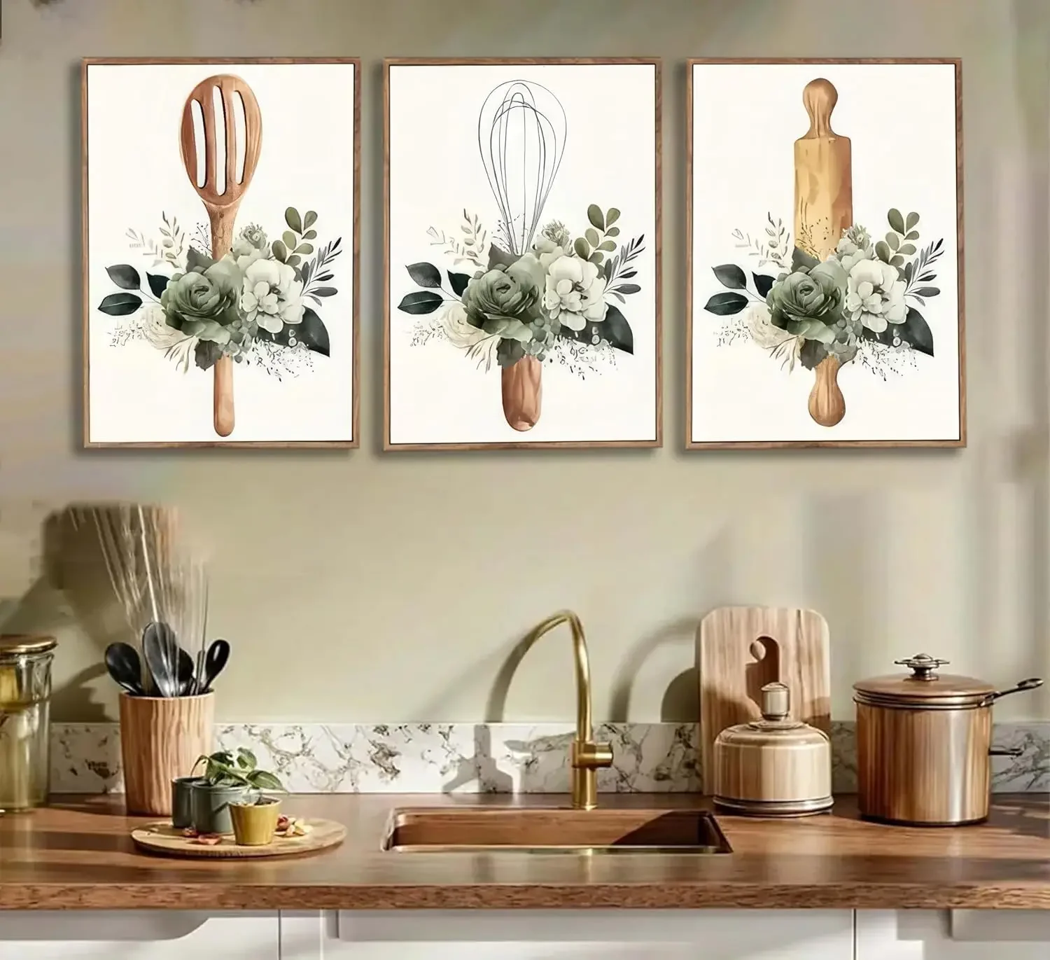 Large-sized frameless 3pcs    Restaurant Plant Flower Kitchen Canvas  Art Painting Pictures Wall Decoration Posters Restauran