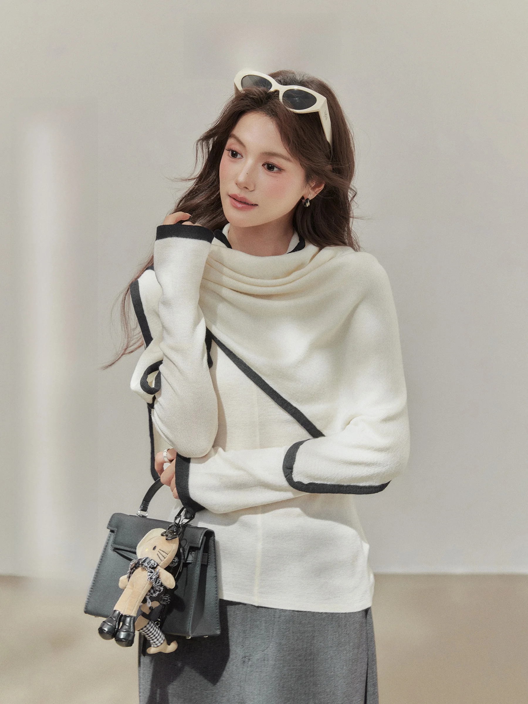 

Korean Sle V-Ne Knitwear plus Size Women's Faion oulder awl Base Layer Soft Light Manually Tuned Fat MM Autumn