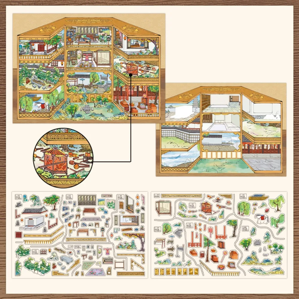 

New Today's Business Series Miniature Landscape Sticker PET DIY Cabin Scene Sticker Cartoon Large Size Toy Game Stickers Gift