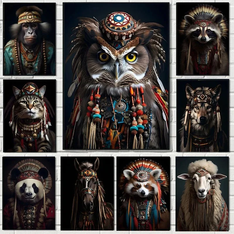 Aztec Animal Mexican Indian Wolf Camel Dog Horse Cat Panda Owl Monkey Art Posters Canvas Painting Wall Prints Picture Home Decor