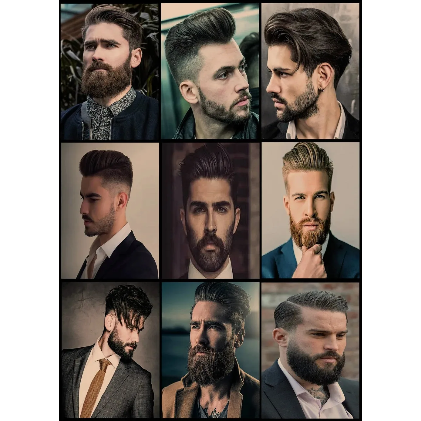Men's Business Hairstyle with Sexy Beard Poster Wall Charts Barber Shop Wall Decor Haircut & Shave Vintage Kraft Paper Sticker