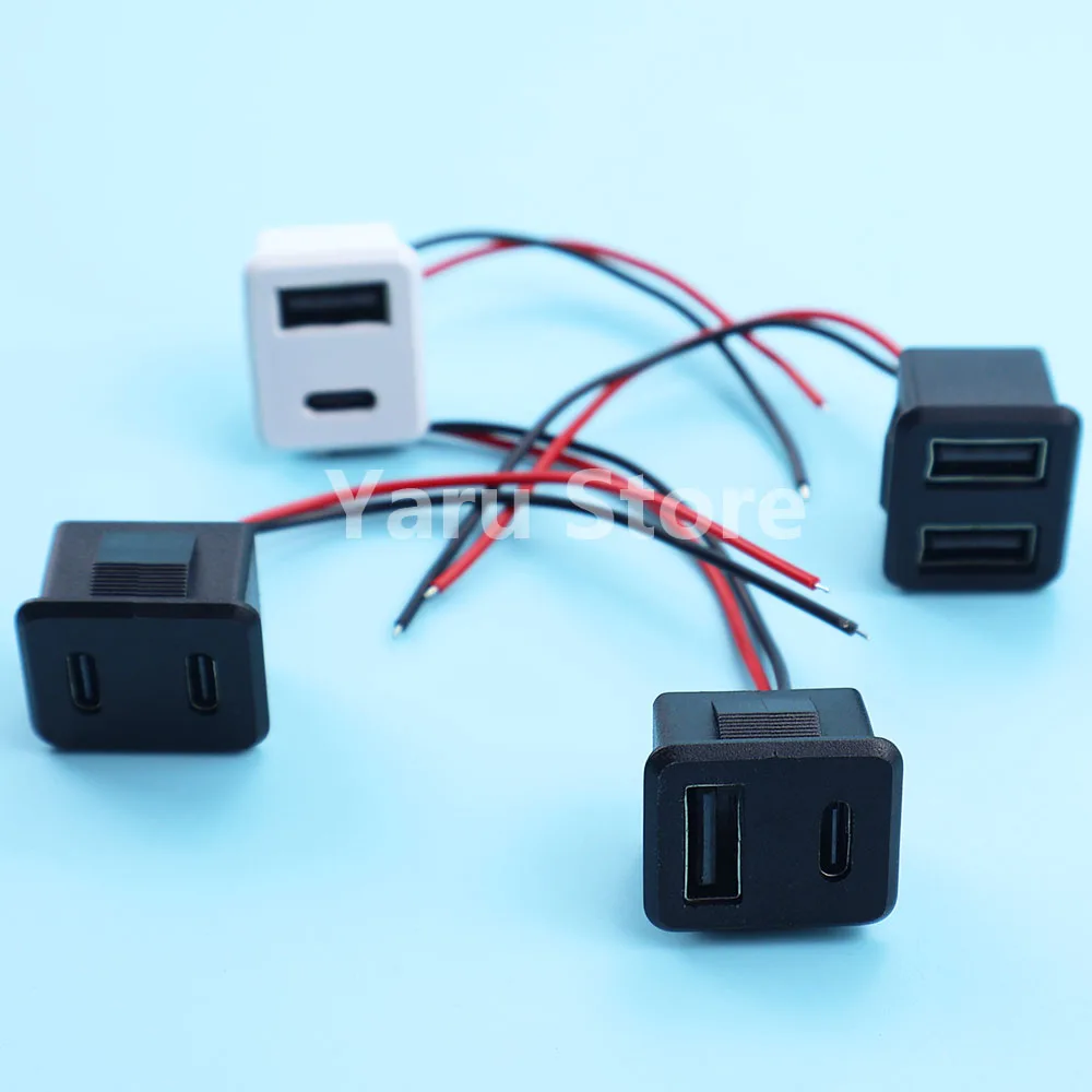 Yaru 1 piece  With Cable Connector Double Layer USB Female Base Type-C Socket and Female Usb Lamp Charging Socket Power Socket