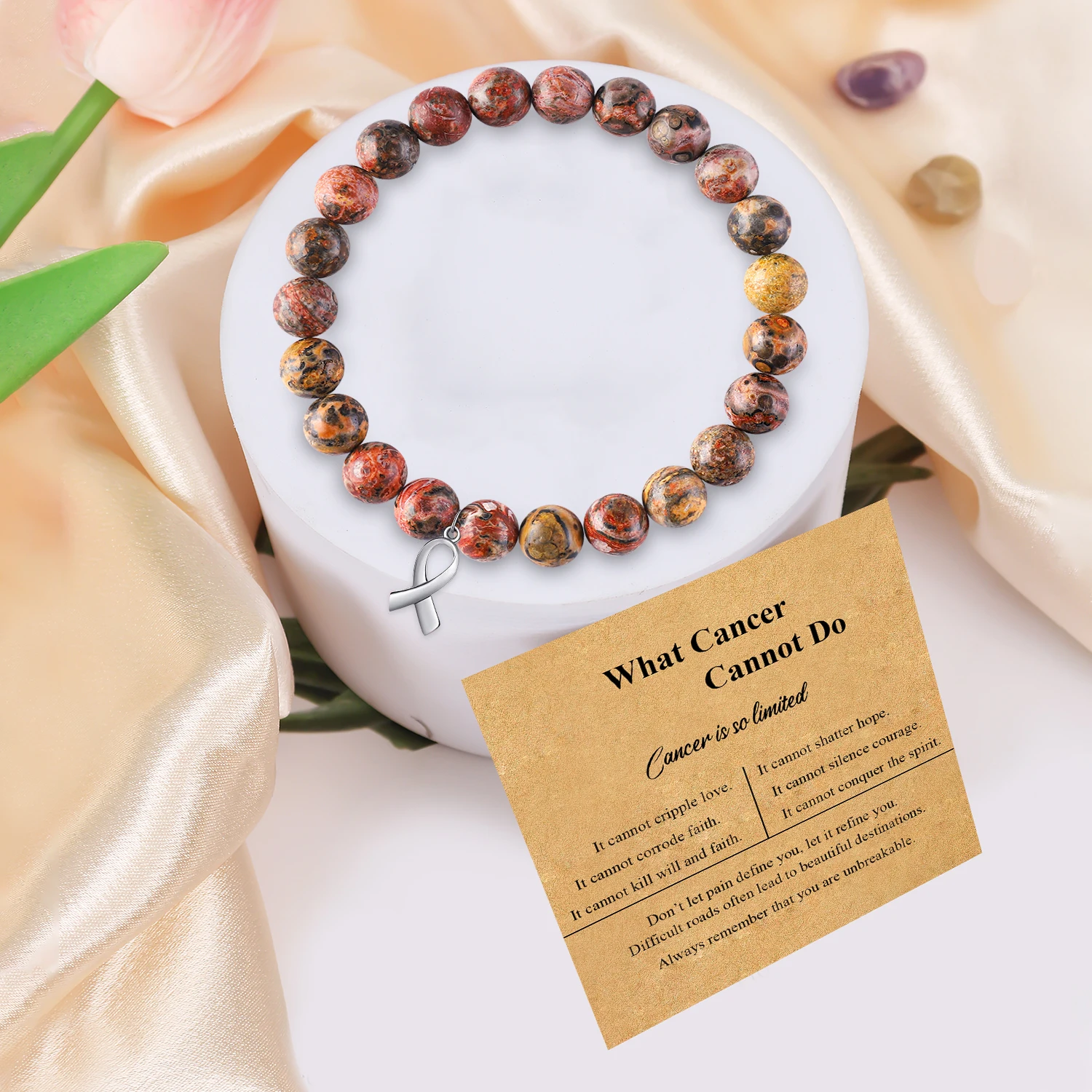 Pulsera de cinta inspiradora con tarjeta de bendición para mujer, regalo de supervivencia del cáncer, cuidado y esperanza para mejor amiga, 1 unidad