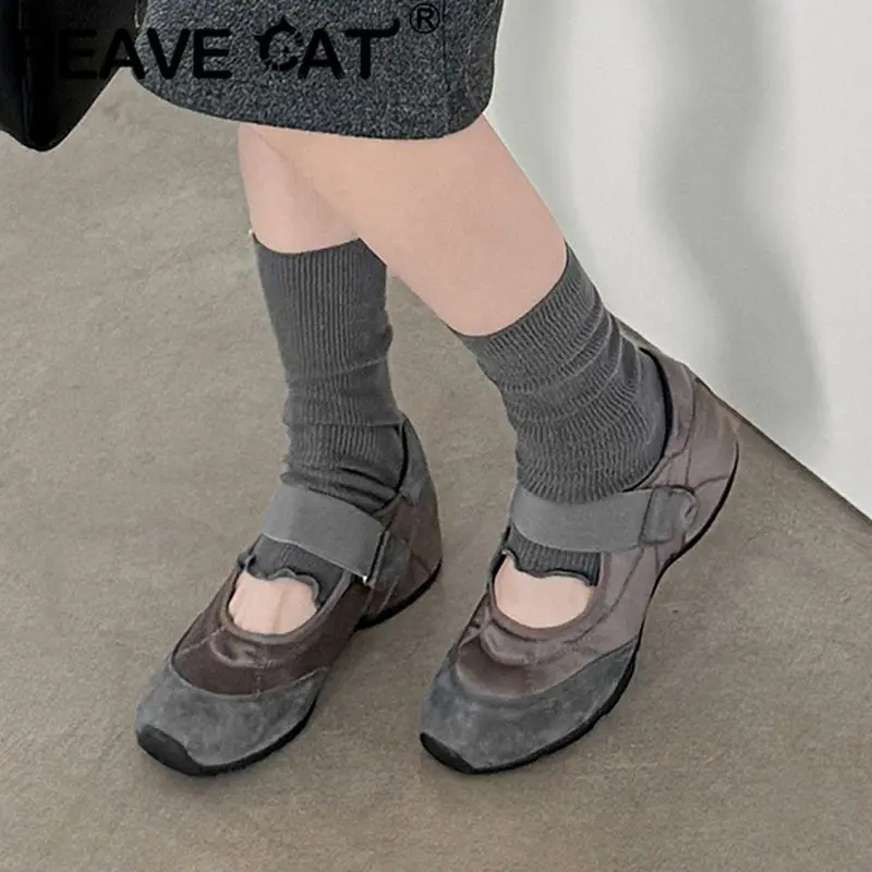 REAVE CAT Pink Cow Leather Women Training Shoes Round Toe  Splicing Plus Size 40 Non Slip Soft Casual Sports Footwear