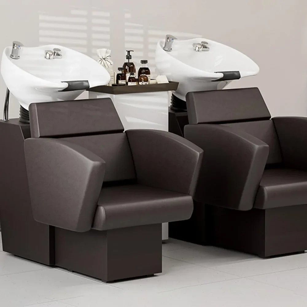 

Shampoo Bowl and Chair Set for Salon 2PCS, Hair Wash Chair w/Porcelain Tilting Deep Sink, Backwash Barber Shampoo Chair Station