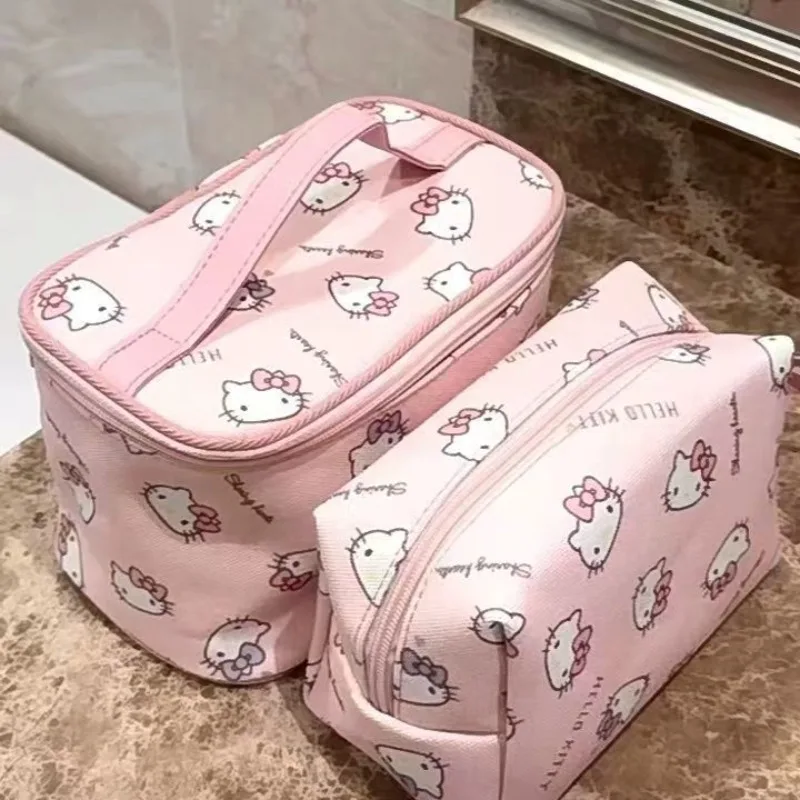 New Hello Kitty Large Capacity Tote Bag Cute Print Design Portable Travel Organizer for Cosmetics Toiletries Makeup Storage