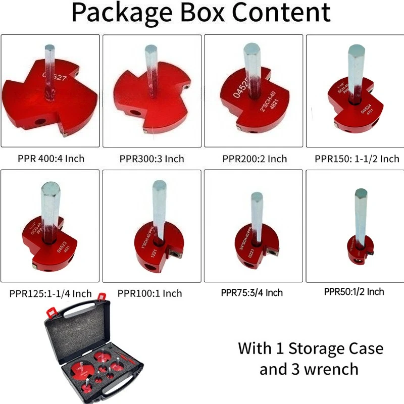 Le kit d'alésoir pour tuyaux en PVC contient 3/4",1",1-1/4",1-1/2",2",3',4" pour outil de plomberie à économie de douille de tuyau SCH40 convient aux perceuses Standard de 1/2"