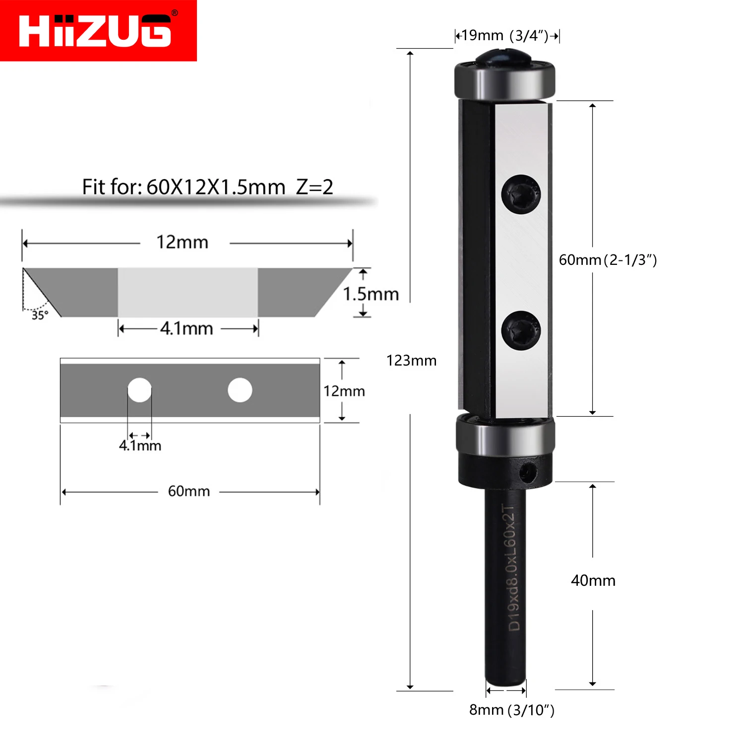 8mm Shank Flush Bit Flush Trim Router Bit Top and Bottom Double Bearings Pattern Template Trimmer Bit 60×12×1.5mm Cutter Blades