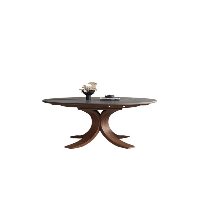 

Retractable rock slab dining table, round light luxury, modern simplicity, square and round dual-purpose, small waist folding