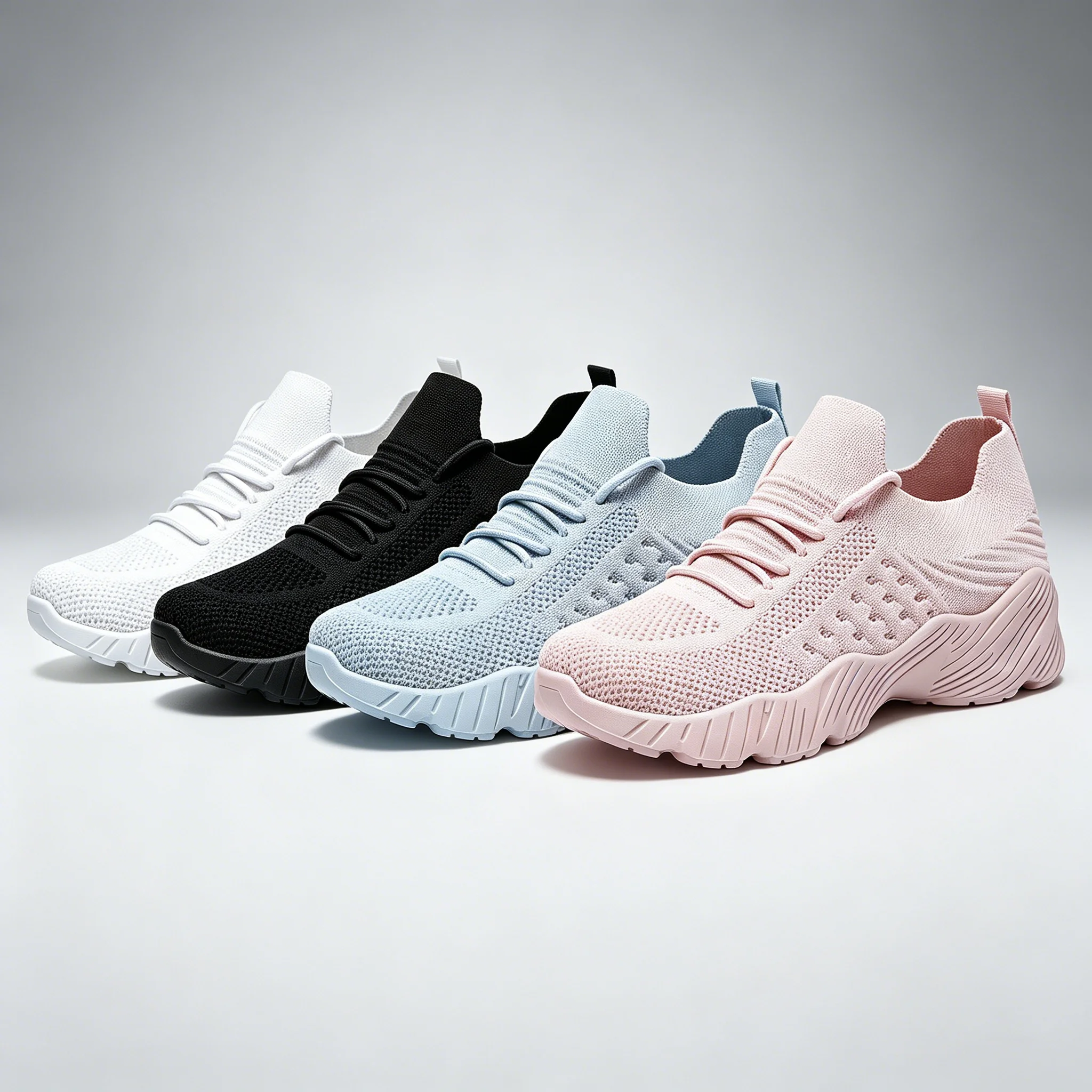 High quality Fashionable And Trendy Lightweight Solid Color Pink Casual Sports Shoes Women Breathable Fabric Running Shoes